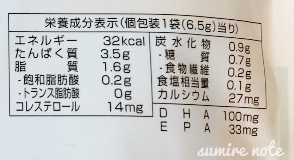 さばチップアーモンドの栄養成分表