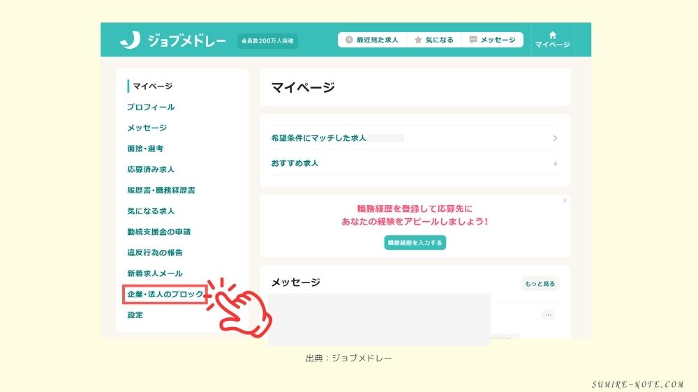 企業法人のブロックをクリックする