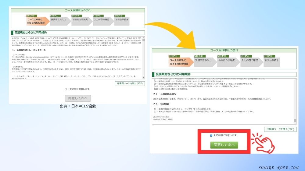 内容を確認して同意して次へ