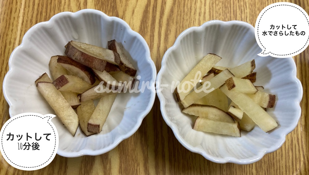 ヤーコンを水でさらしたものとの比較