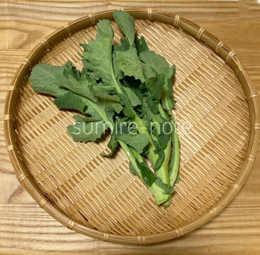 ざるにのせたのらぼう菜